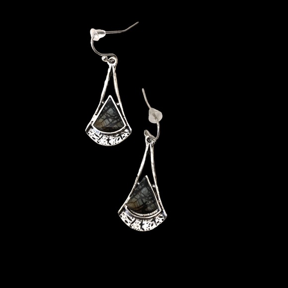 Crystal Dangle Cubic Zirconia Triangular Women's Black/Silver Earrings - Picture 2 of 5